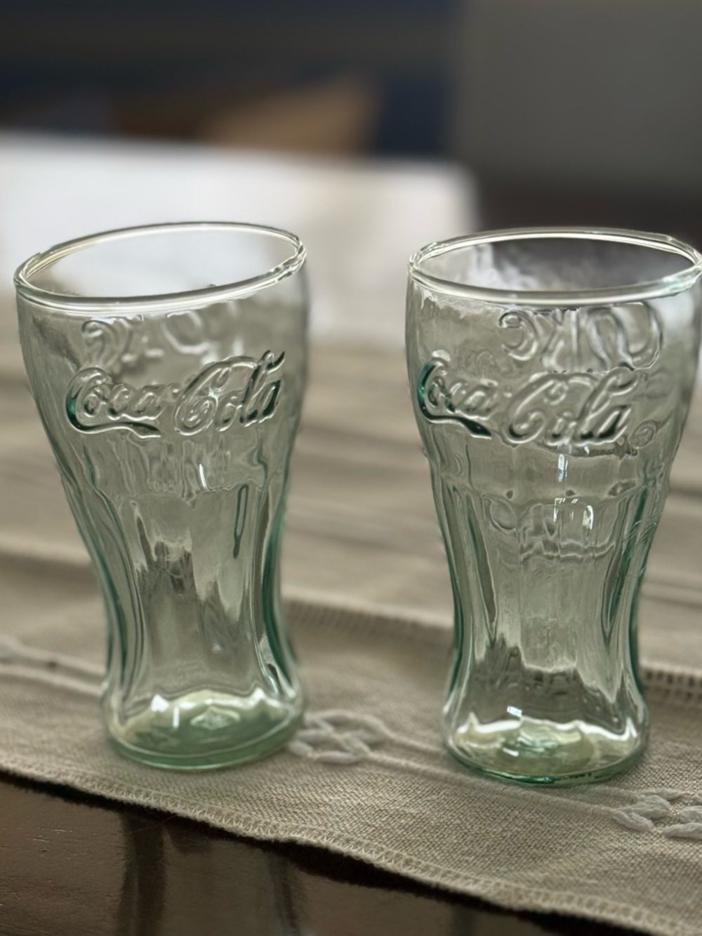 COCA COLA  Pair ofLight Green Embossed  6oz Glasses